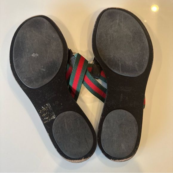 Gucci GG Web Stripe Thong Sandals EU 37.5 US7.5 Black Stripe Flip Flop Slides - Picture 3 of 7